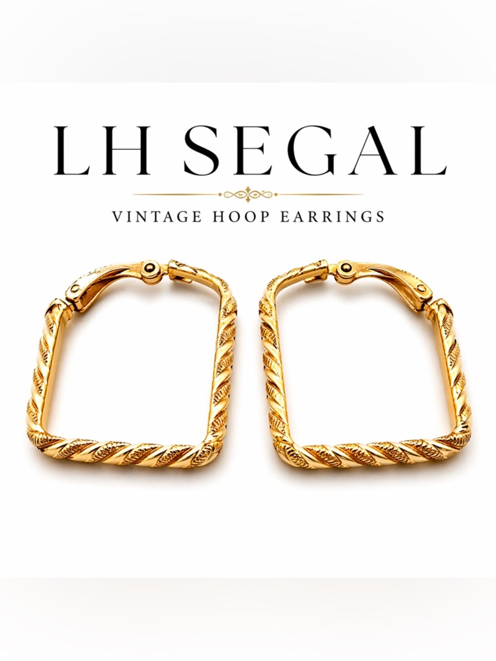 Vintage LH Segal California gold-tone white enamel hoop earrings